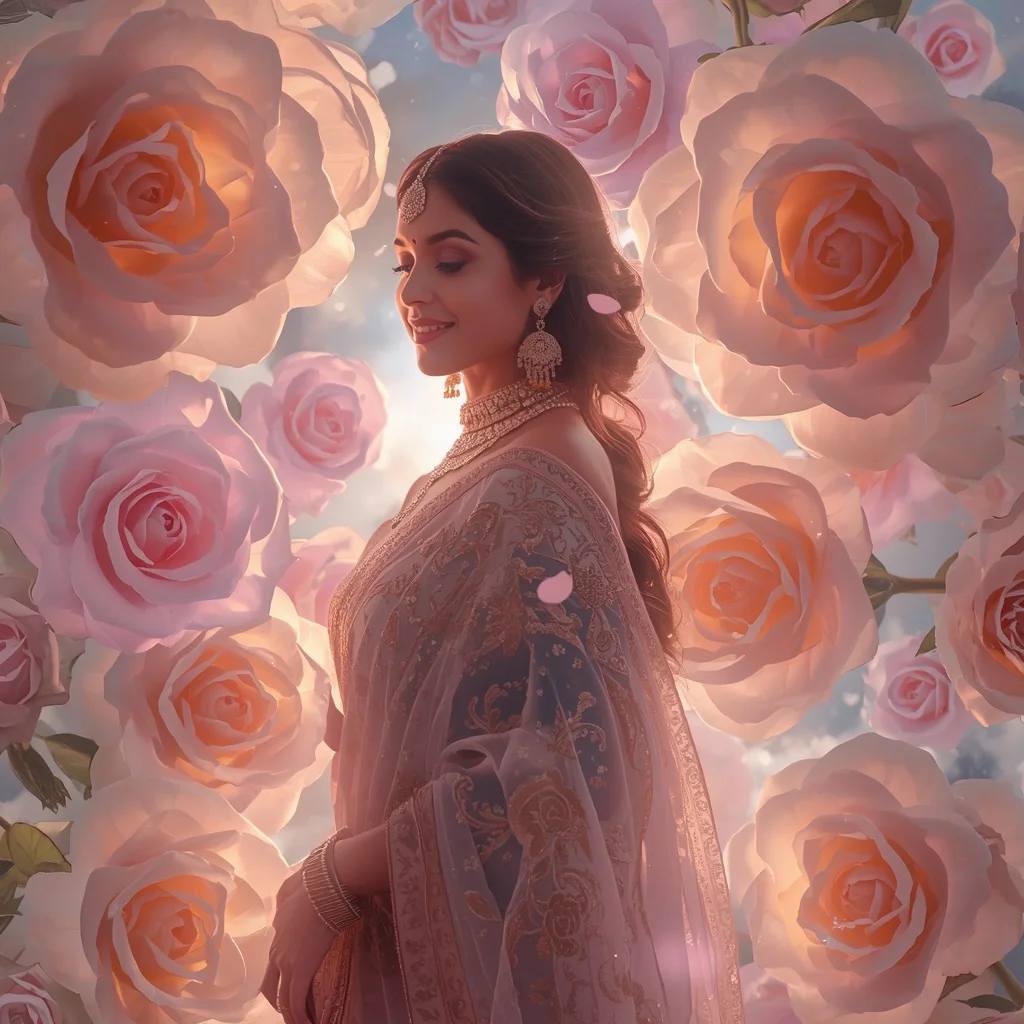 Festive Pastel Saree Light Rose Nebula Empire Collage Cinematic | Prompt For Gemini