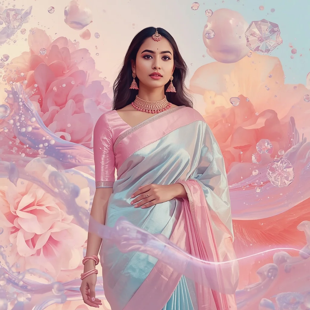 Festive Pastel Saree Liquid Aurora Dream Ocean Collage Luxury Cinematic | Prompt Seen Gemini Girl Instagram