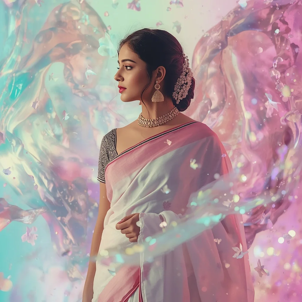 Festive Pastel Saree Liquid Aurora Sanctuary Ocean Collage Luxury Cinematic | Prompt For Gemini AI Girl Style Trending Indian