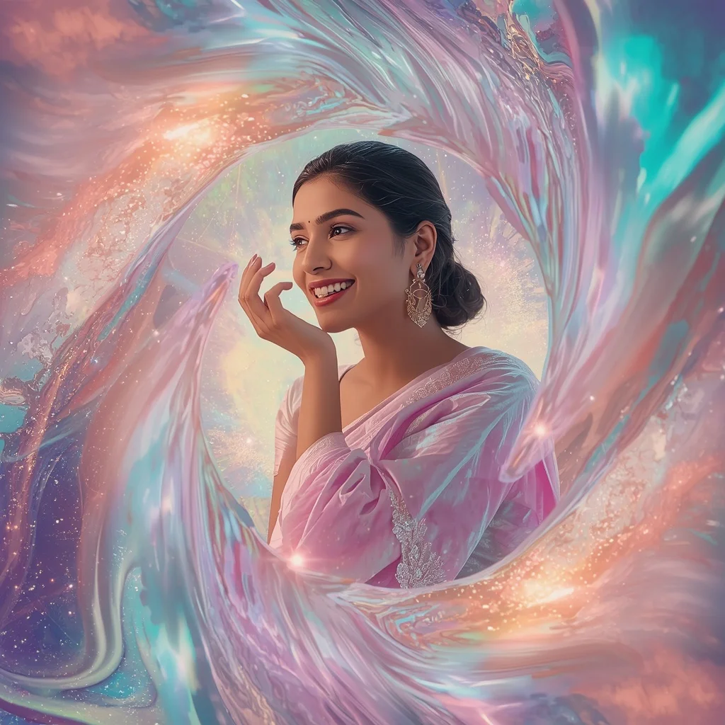 Festive Pastel Saree Liquid Opal Aurora Universe Collage Luxury Cinematic | Prompt Seen Girl Photo Editing ChatGPT