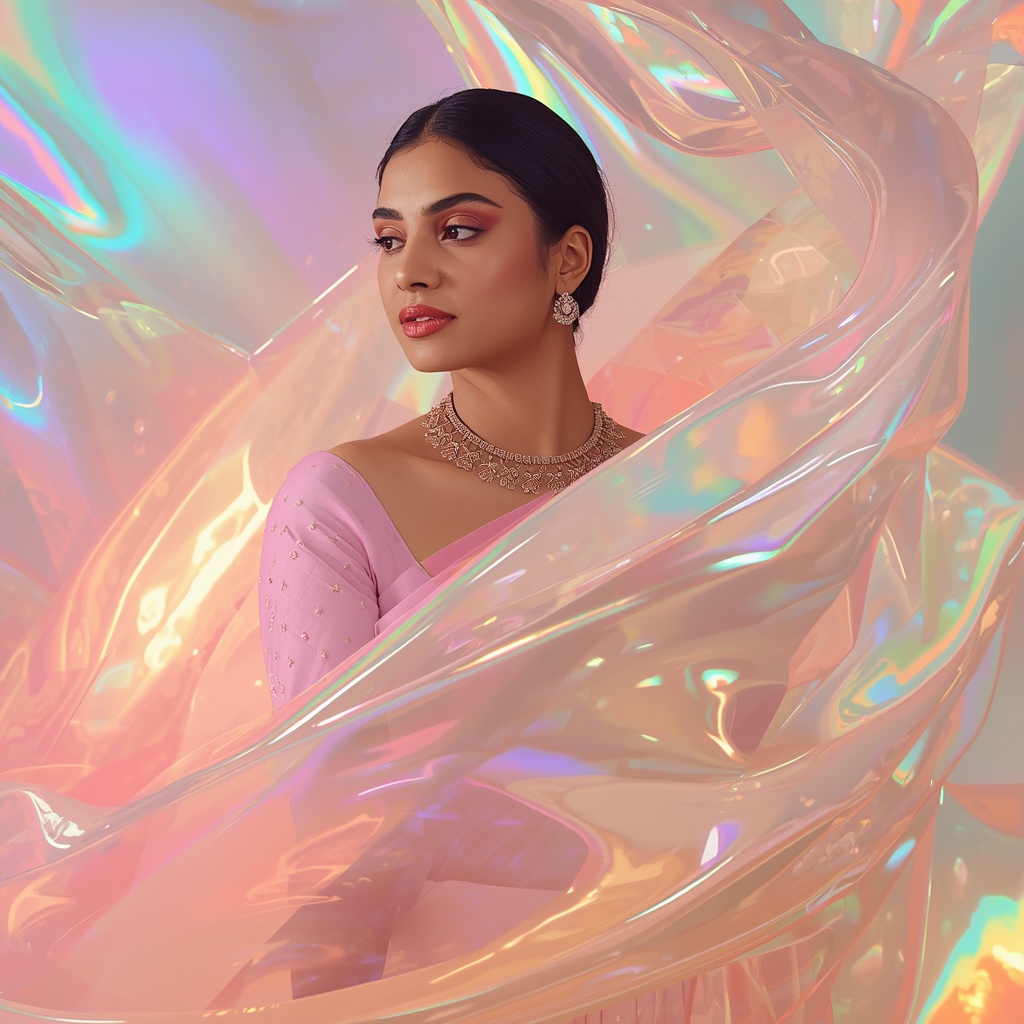 Festive Pastel Saree Liquid Opaline Sheet Flow Collage Luxury | Korean Ai Prompt