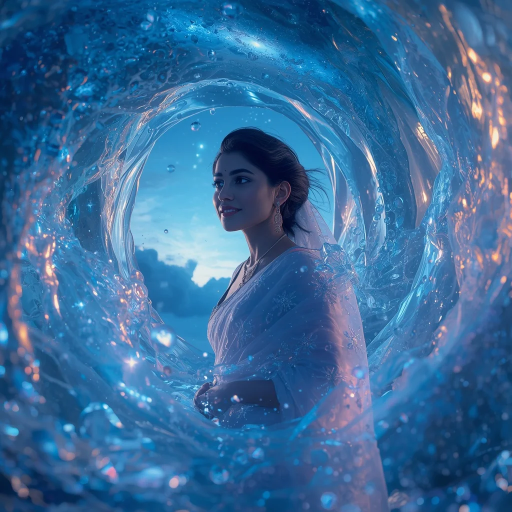 Festive Pastel Saree Liquid Sapphire Aurora Cosmos Collage Luxury Cinematic | Instagram Photography Ai Prompt