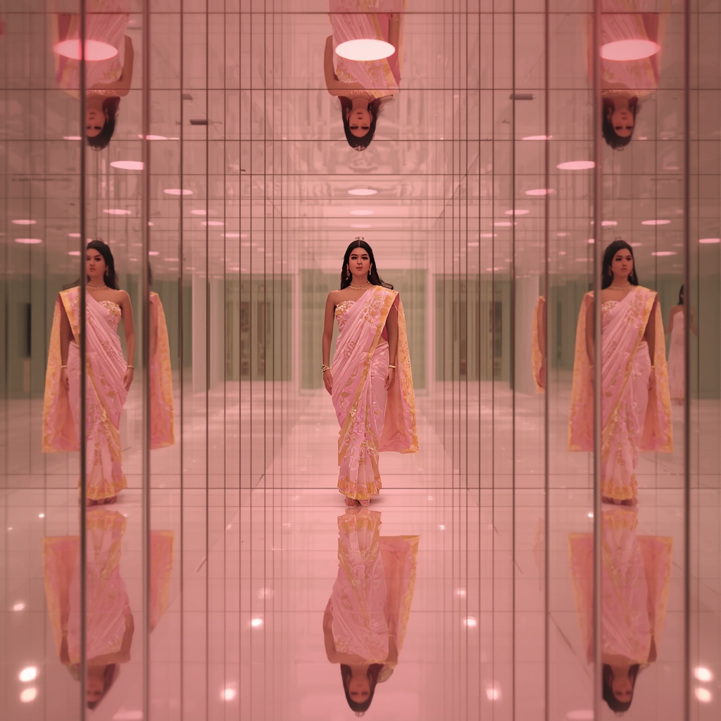 Festive Pastel Saree Mirror Corridor Collage | Indian Girl Infinite Hall Aesthetic Cinematic Viral Prompt | Gemini Saree Prompt