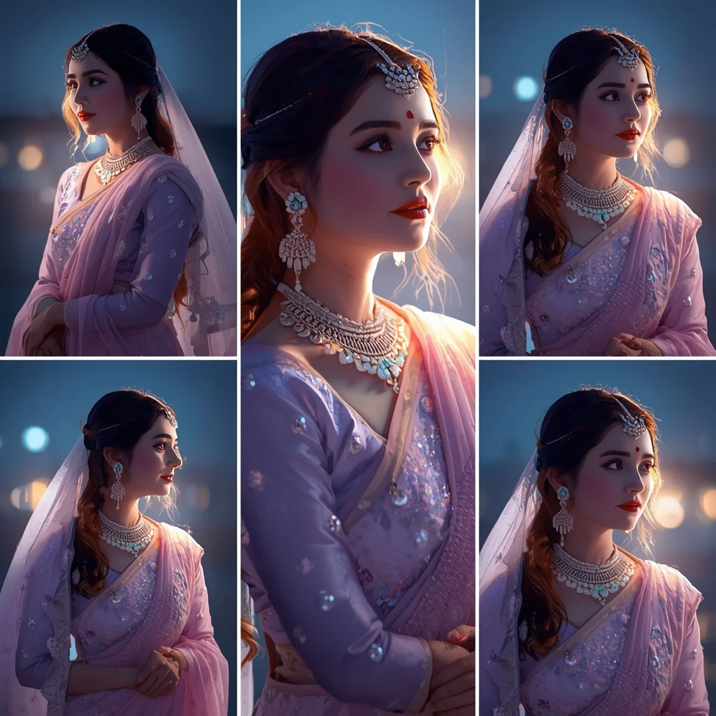 Festive Pastel Saree Moonlight Glow Collage | Indian Girl Night Dream Aesthetic Soft Cinematic Ultra Realistic Viral Prompt | Saree Prompt Copy Paste