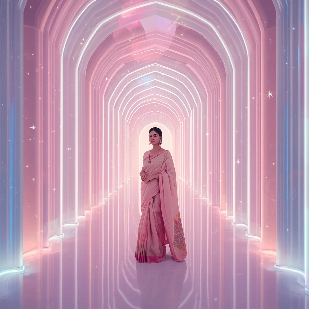 Festive Pastel Saree Neon Aurora Infinity Amphitheater Collage Modern | Gemini Ai Prompt