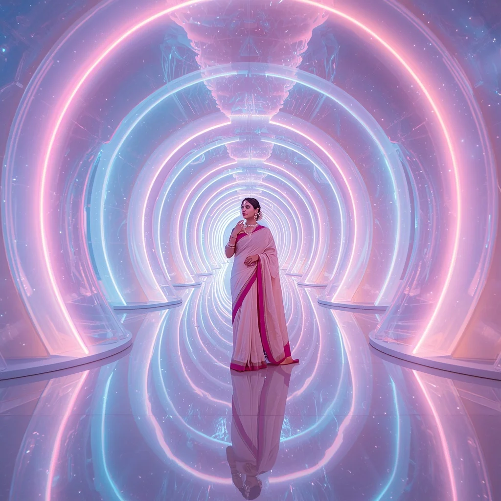 Festive Pastel Saree Neon Aurora Infinity Galaxy Hall Collage Modern | Instagram Aesthetic Ai Prompt
