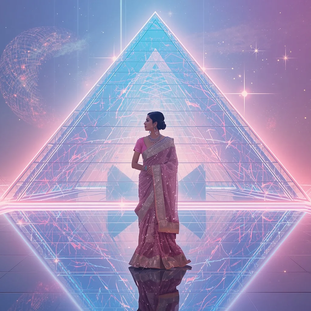 Festive Pastel Saree Neon Constellation Infinity Pyramid Collage Modern | Attitude Ai Prompt