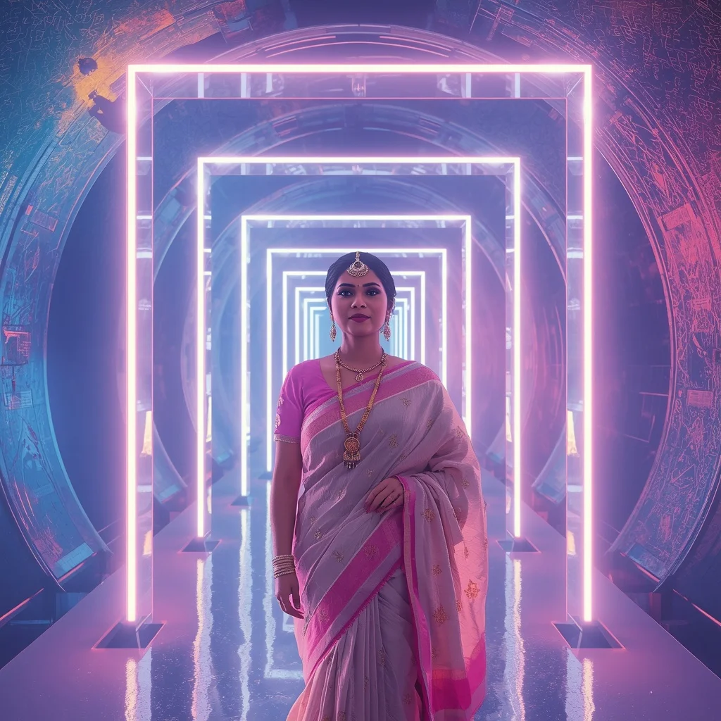 Festive Pastel Saree Neon Crystal Observatory Frames Collage Modern Cinematic | Instagram Profile Pic Ai Prompt
