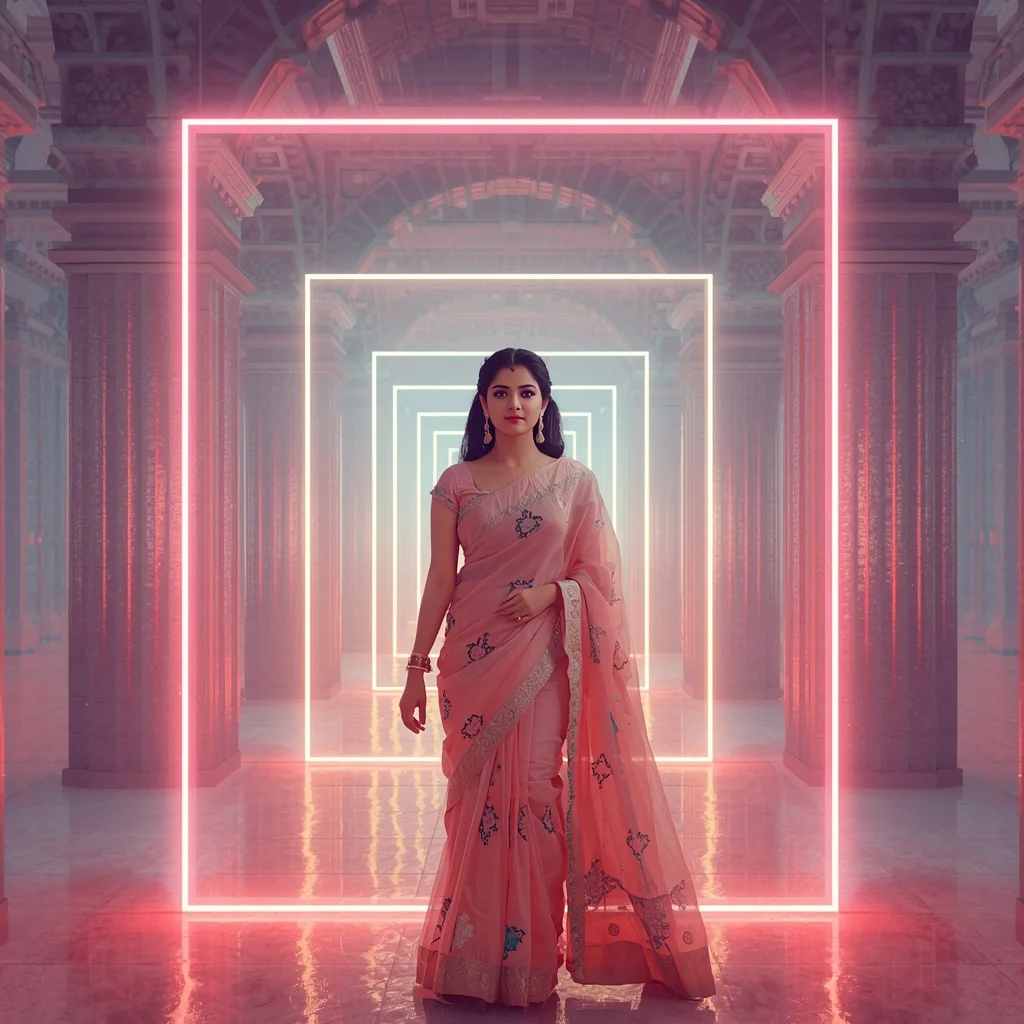 Festive Pastel Saree Neon Crystal Palace Frames Collage Modern Cinematic | Best Prompt For Traditional Look For Girl Chatgpt