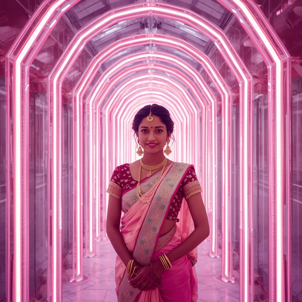Festive Pastel Saree Neon Crystal Vault Frames Collage Modern Cinematic | Prompt For Traditional Look For Couple