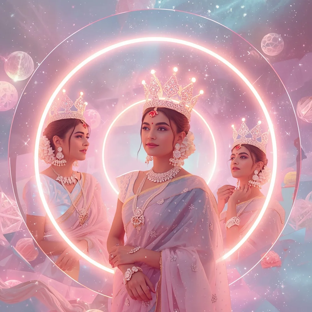 Festive Pastel Saree Neon Starlight Infinity Crown Collage Modern | Gym Influencer Ai Prompt