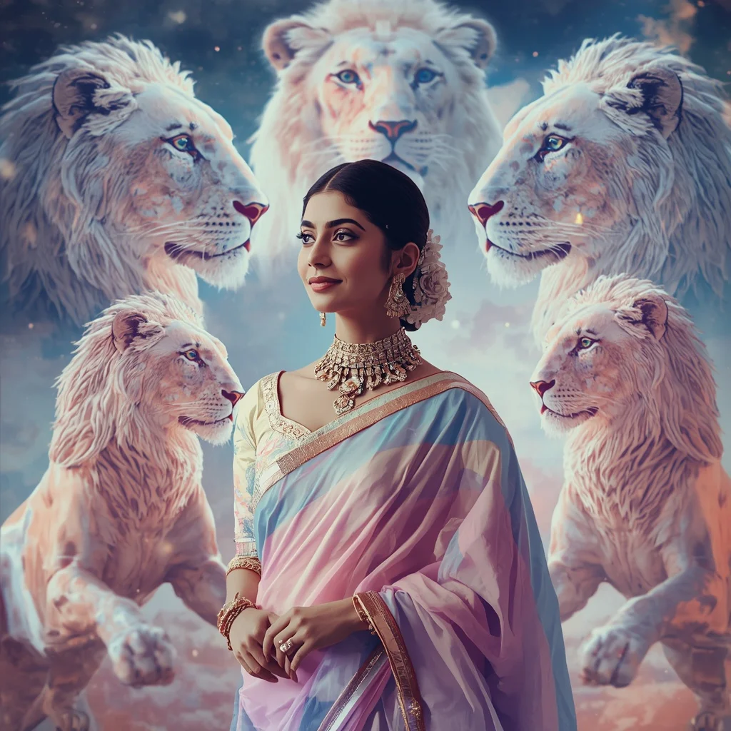 Festive Pastel Saree Orbital Crystal Lioness Queen Collage Premium Cinematic | Instagram Highlight Cover Ai Prompt