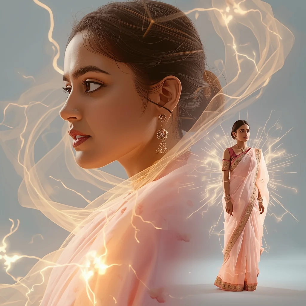 Festive Pastel Saree Plasma Energy Field Collage | Indian Girl Electric Aura Cinematic Viral Prompt | Cute Prompt For Girls In Saree For Instagram