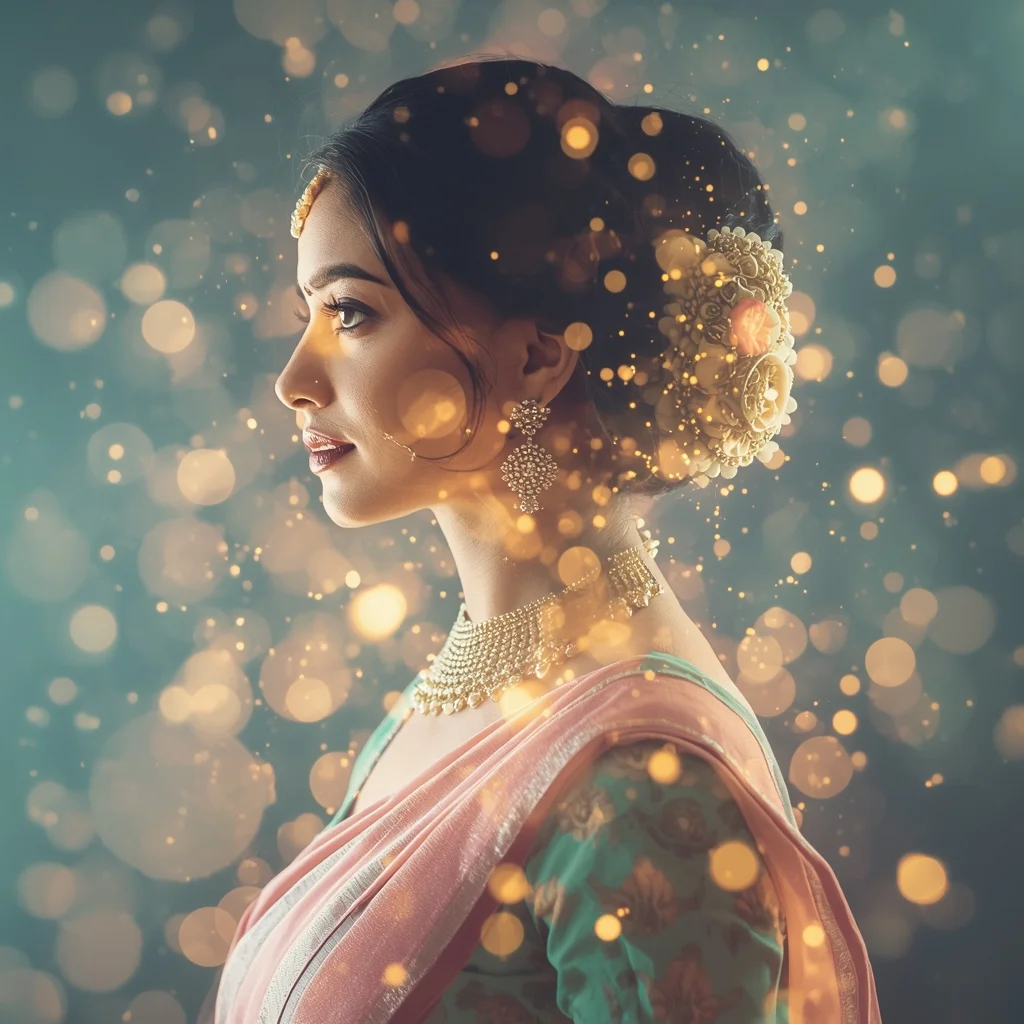 Festive Pastel Saree Poetic Double Exposure Dream Loop Collage | Artistic Reflection Prompt | Gemini Saree Ai Photo Prompt