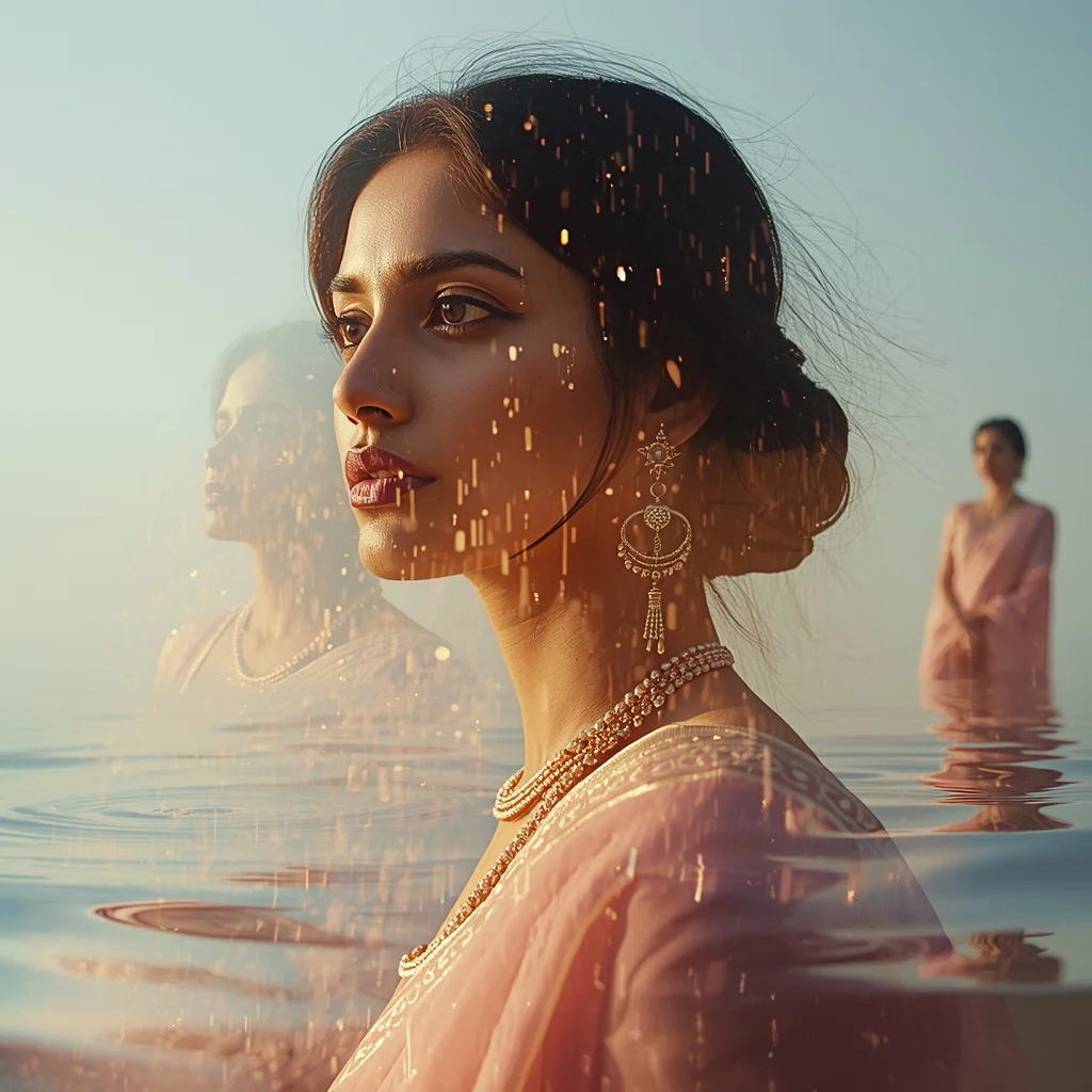 Festive Pastel Saree Poetic Double Exposure Dream Loop Collage | Artistic Reflection Prompt | Gemini Saree Prompt