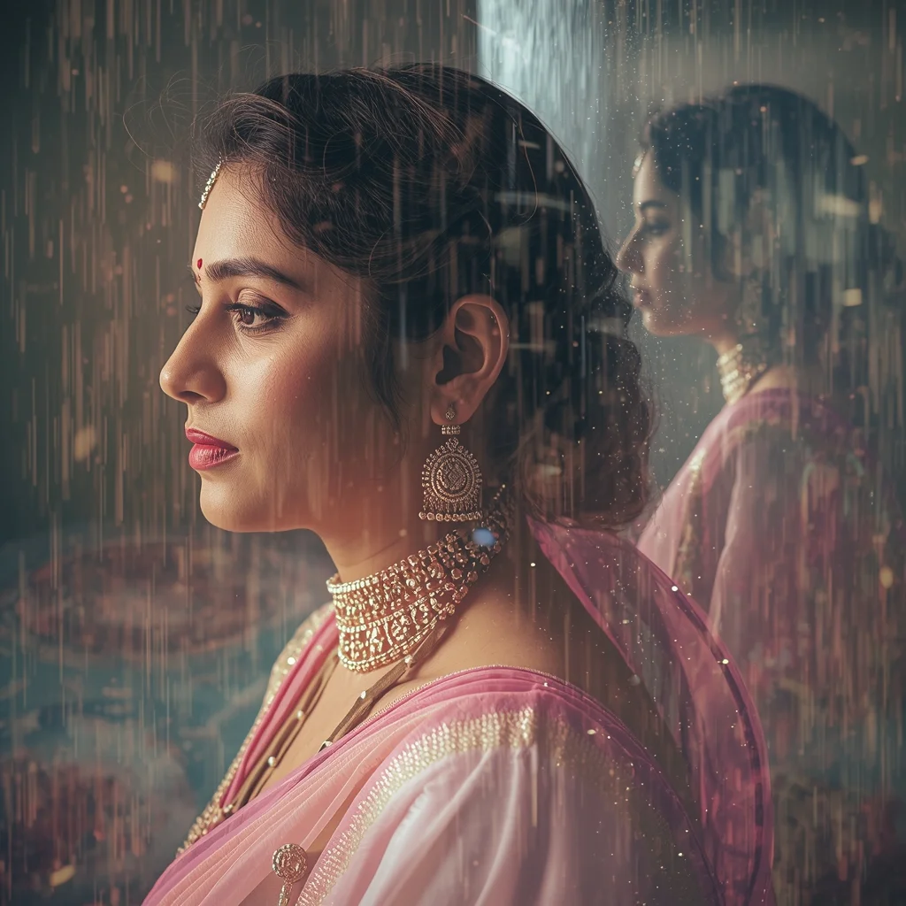 Festive Pastel Saree Poetic Double Exposure Dream Loop Collage | Artistic Reflection Prompt | Gemini Saree Prompt For Girl