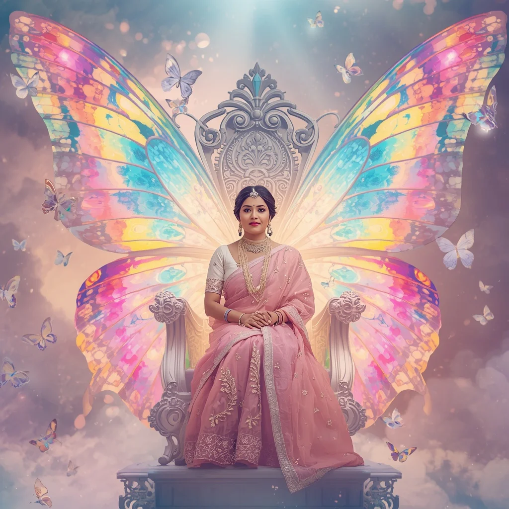Festive Pastel Saree Prism Celestial Butterfly Throne Collage Premium | Prompt Ai For Girl Instagram