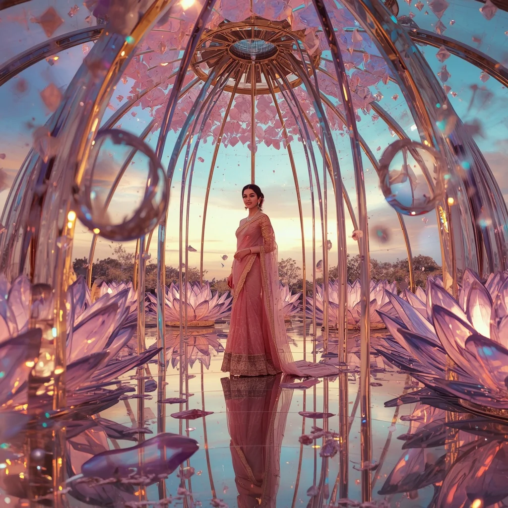 Festive Pastel Saree Prism Celestial Lotus Dome Collage Luxury Cinematic | Makeup Ai Prompt