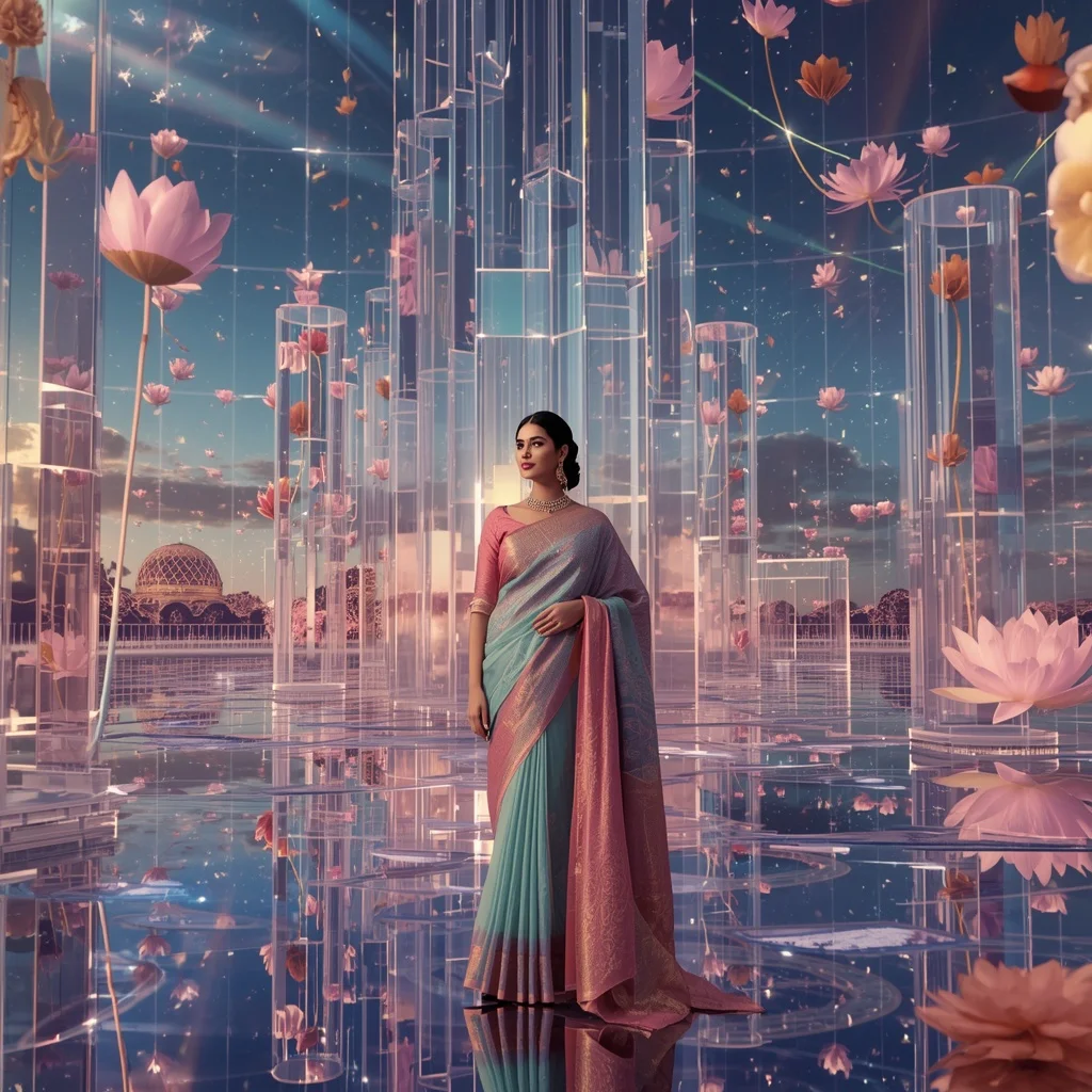 Festive Pastel Saree Prism Celestial Lotus Observatory Dominion Collage Luxury Cinematic | Prompt For Traditional Look For Girl Copy Paste
