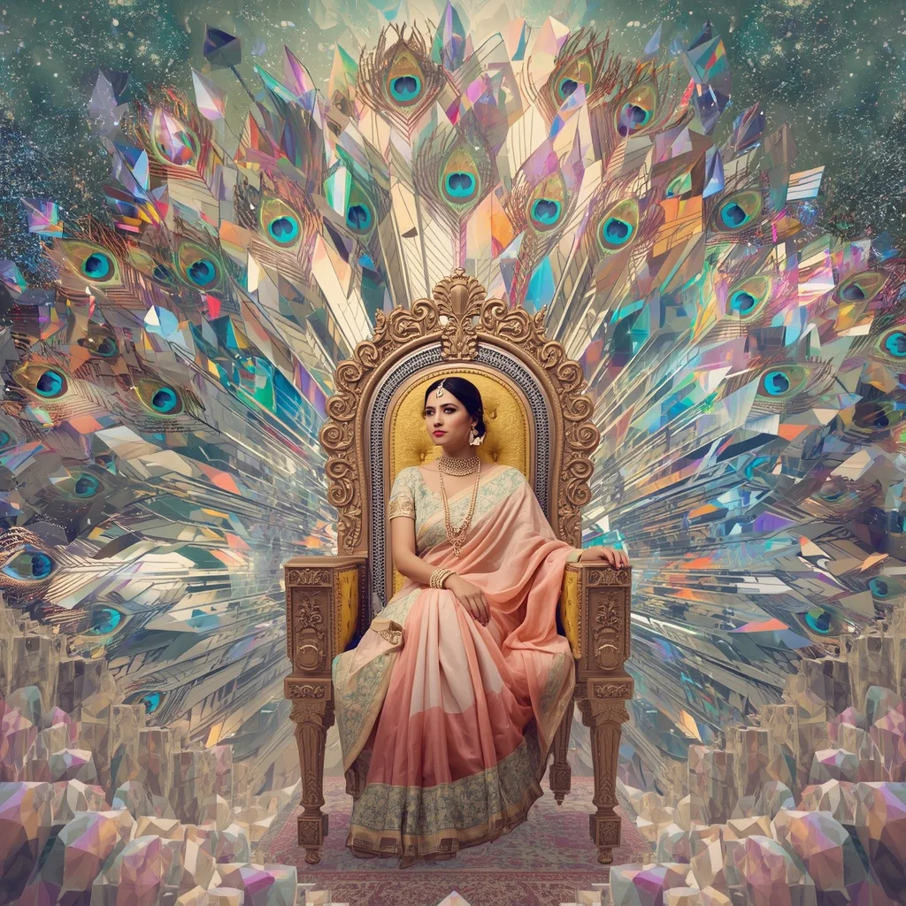 Festive Pastel Saree Prism Celestial Peacock Throne Collage Premium | Instagram Post Ai Prompt