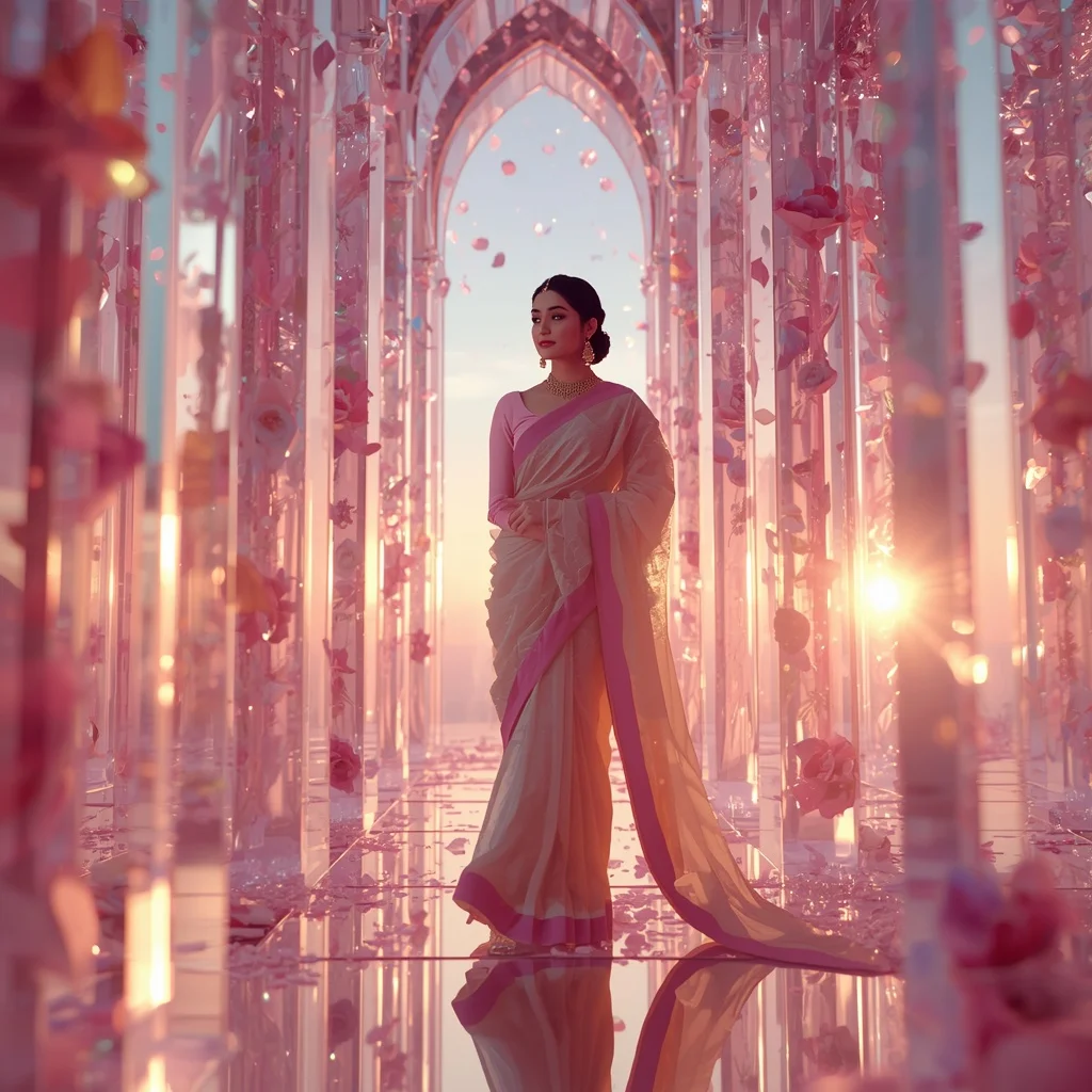 Festive Pastel Saree Prism Celestial Rose Cathedral Collage Luxury Cinematic | New Instagram Trend Prompt For Girl And Boy Aesthetic