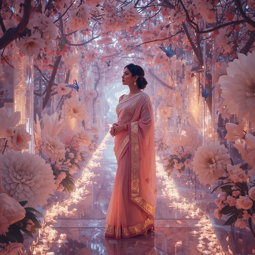 Festive Pastel Saree Prism Crystal Diamond Blossom Kingdom Collage Premium Editorial | Cute Ai Prompt