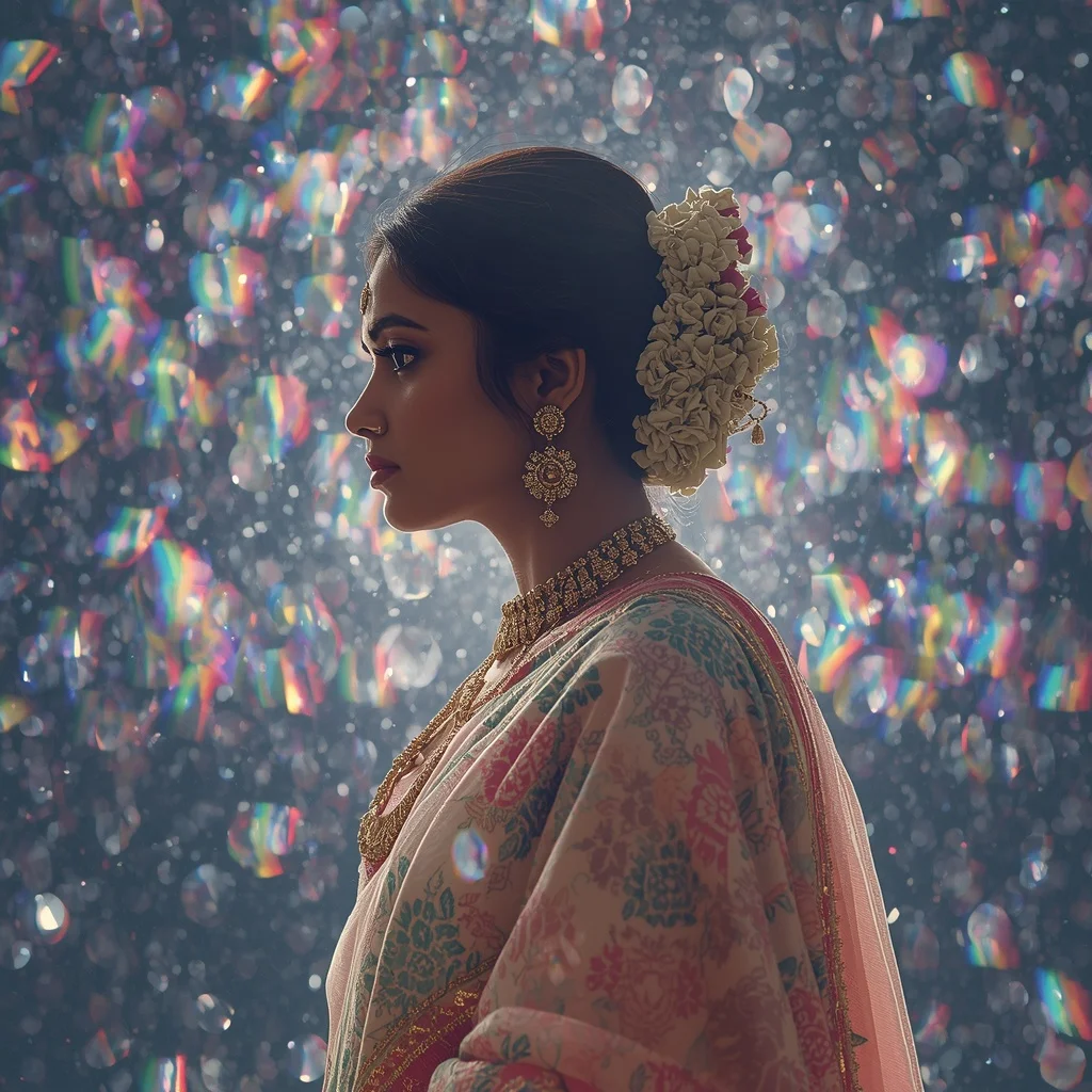 Festive Pastel Saree Prism Reflection Dream Cosmos Collage Luxury Cinematic | Makeup Ai Prompt
