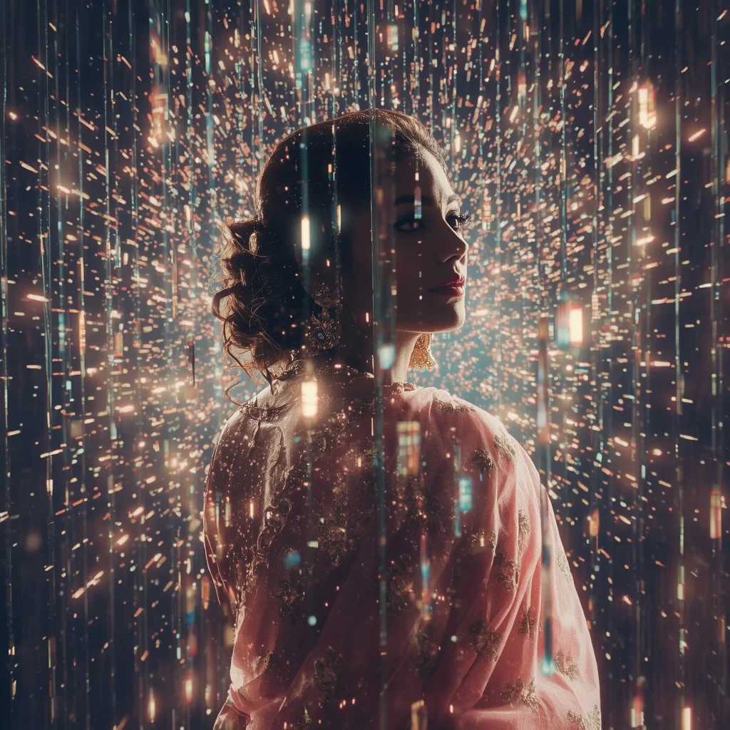 Festive Pastel Saree Prism Reflection Fantasy Cosmos Collage Luxury Cinematic | Instagram Post Ai Prompt