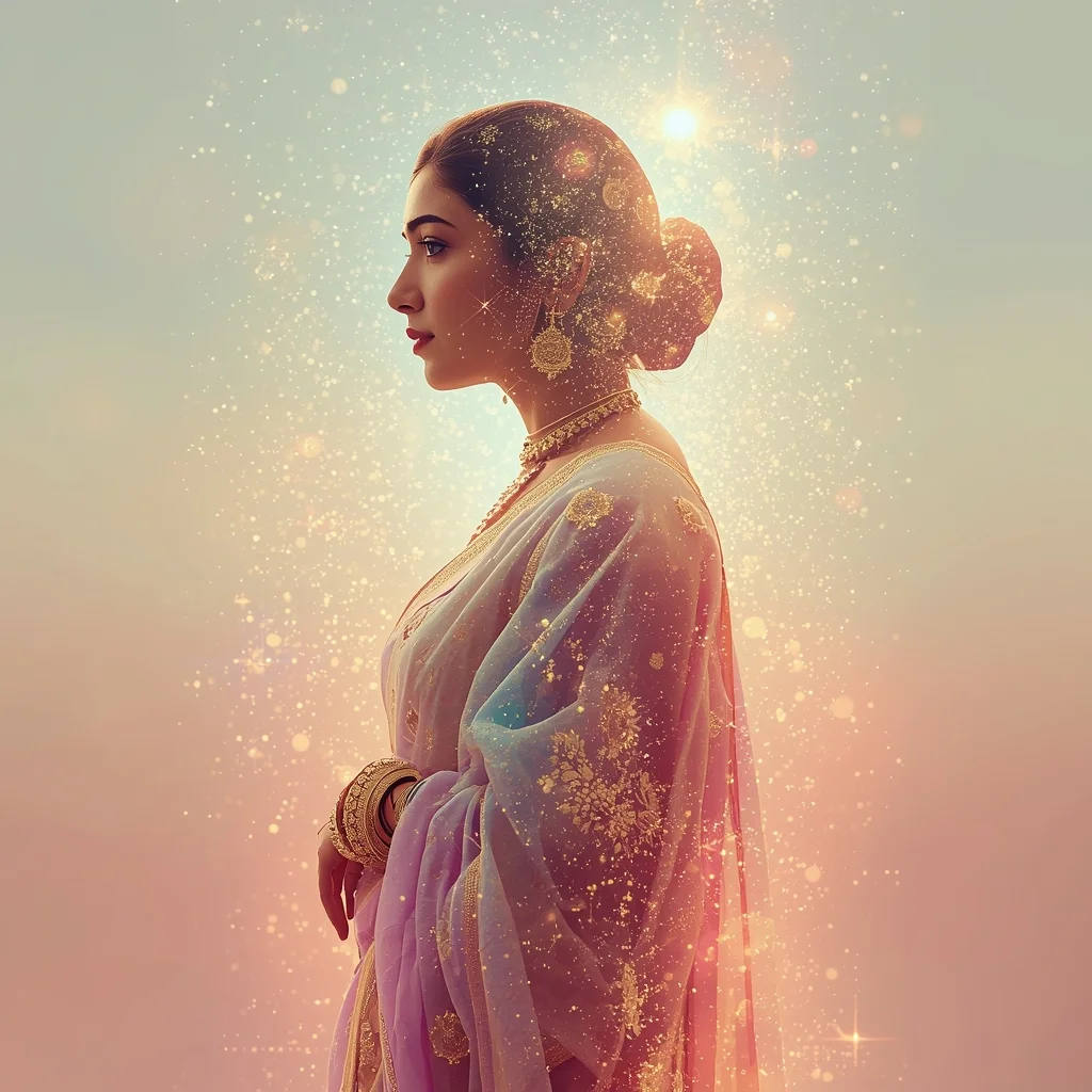 Festive Pastel Saree Quantum Particle Bloom Matrix Collage Cinematic Aesthetic | Prompt For Gemini Ai Girl In Saree Copy And Paste