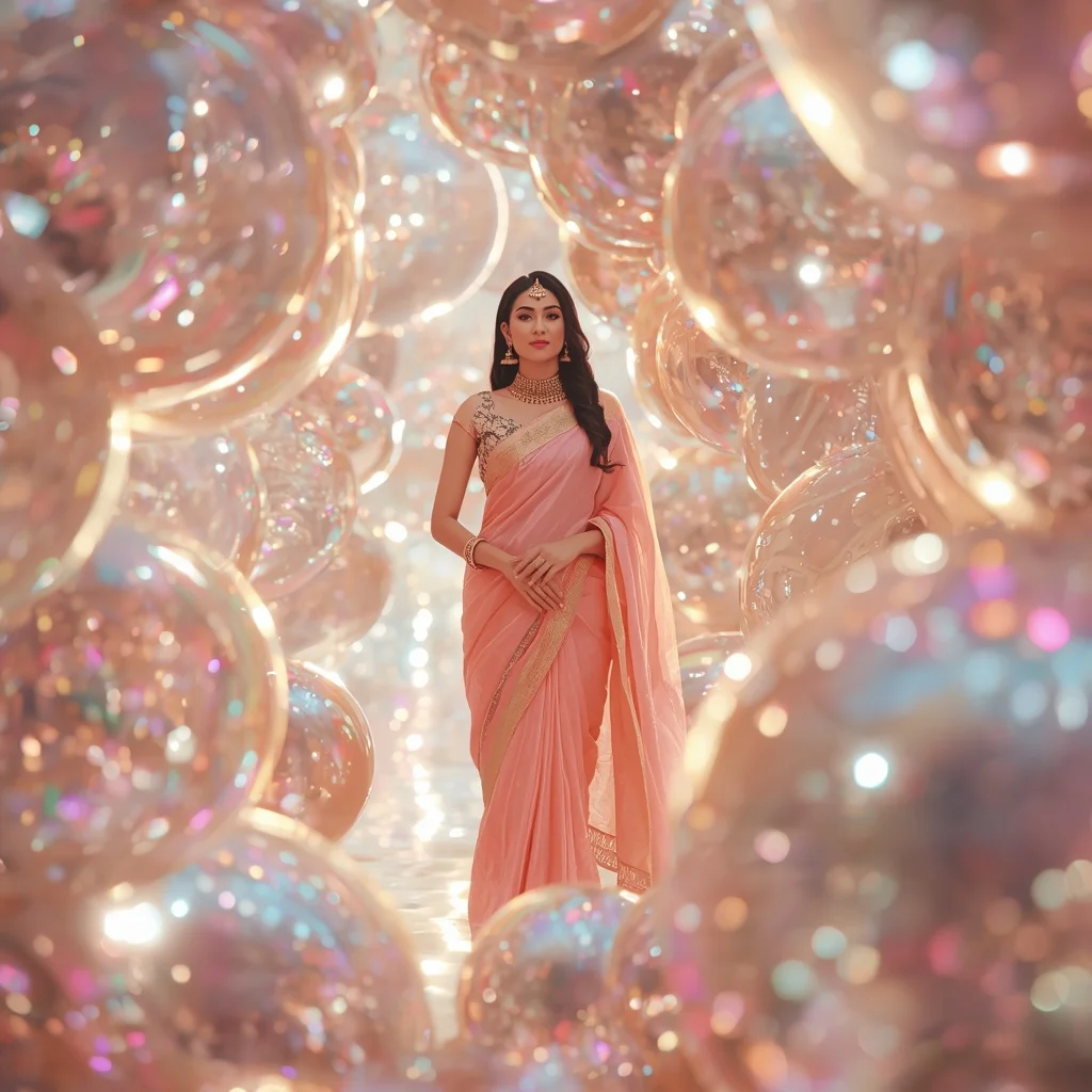 Festive Pastel Saree Reflective Pearl Aurora Universe Collage Luxury | Ideogram Ai Prompt