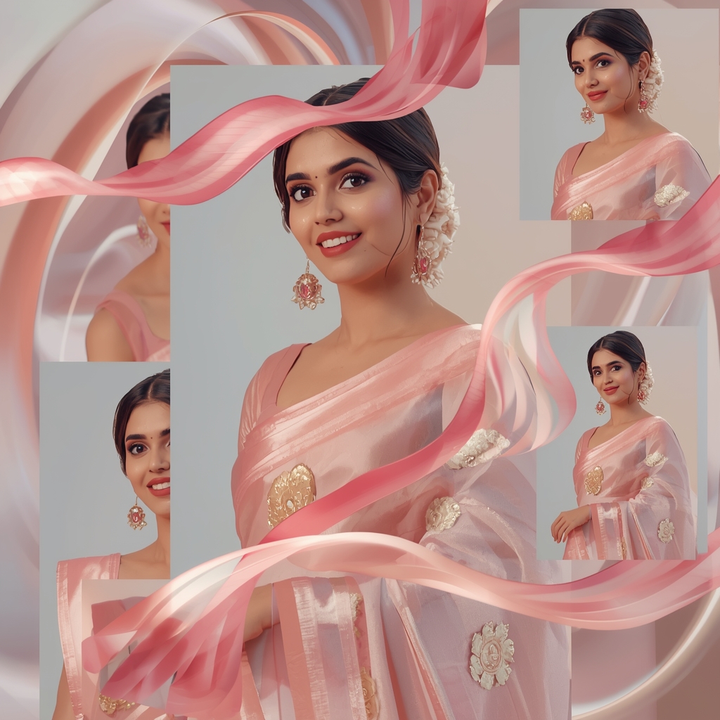 Festive Pastel Saree Ribbon Spiral Collage | Indian Girl Flow Motion Aesthetic Soft Cinematic Viral Prompt | Gemini Ai Photo Prompt Copy Paste