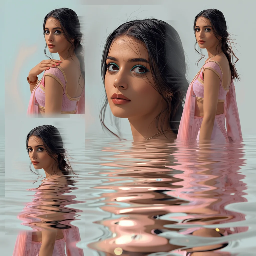 Festive Pastel Saree Ripple Wave Collage | Indian Girl Water Effect Aesthetic Soft Cinematic Viral Prompt | Beautiful Saree Girl Ai Prompt Cinematic