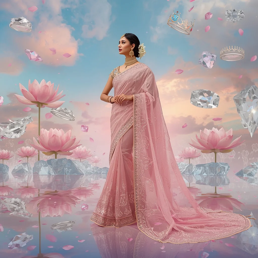 Festive Pastel Saree Royal Crystal Lotus Crown Paradise Collage Premium Couture | Instagram Highlight Cover Ai Prompt