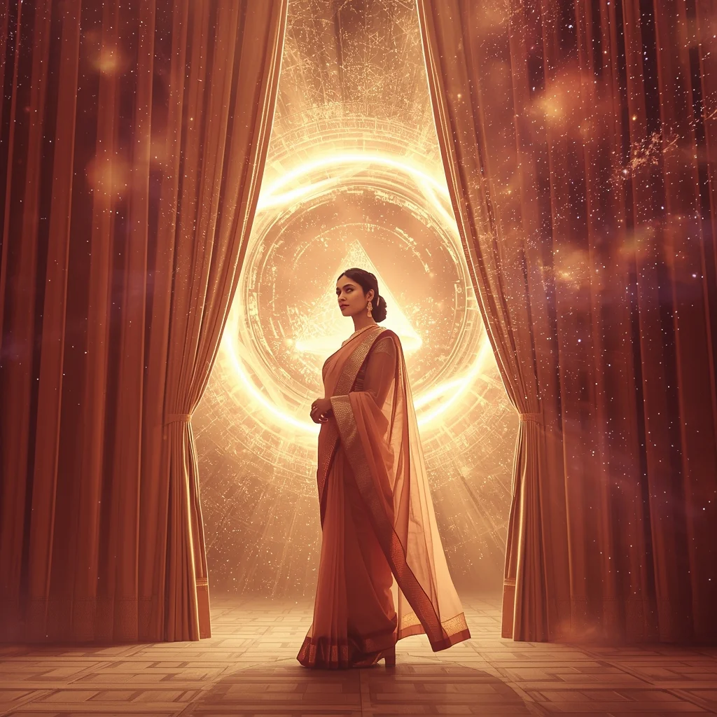 Festive Pastel Saree Royal Magnetic Curtain Cosmic Burst Collage | Grand Epic Prompt | Saree Ai Prompt Copy Paste For Gemini
