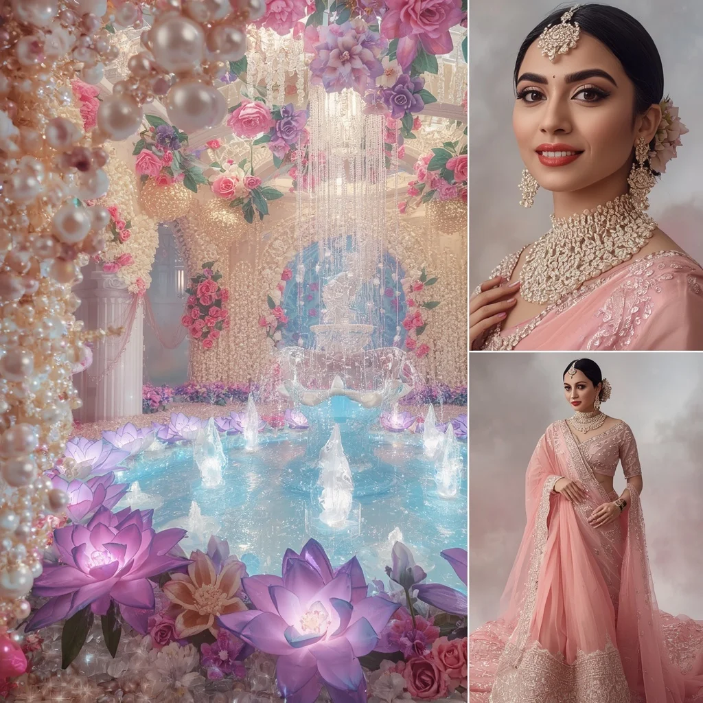 Festive Pastel Saree Royal Pearl Crystal Celestial Garden Collage Luxury Couture | Best Ai Prompt 2026