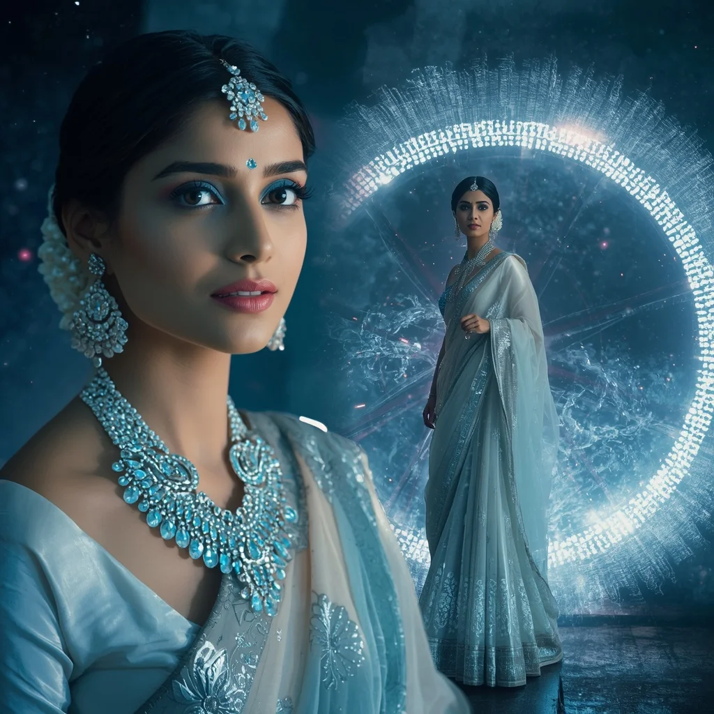 Festive Pastel Saree Sapphire Halo Waterwheel Kingdom Collage | Trending Prompt Girls Instagram