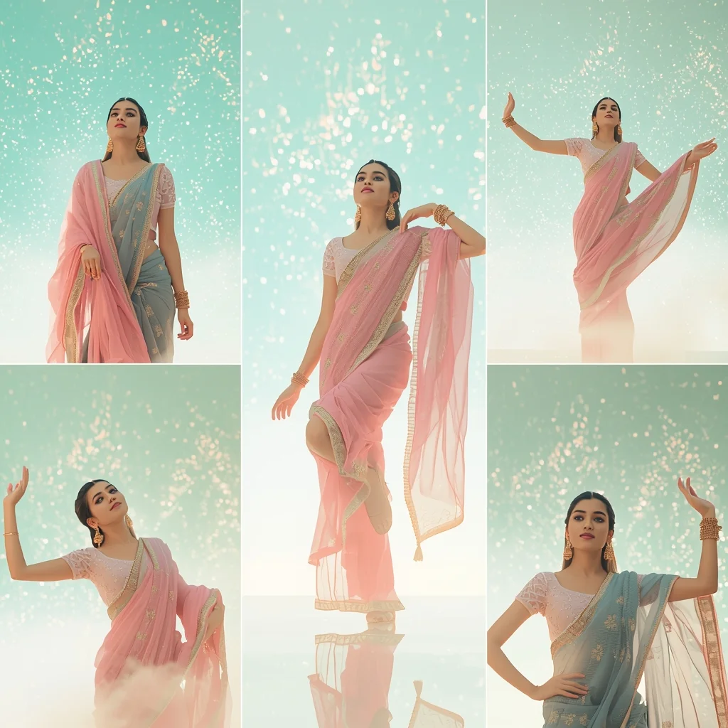 Festive Pastel Saree Shimmering Light Dust 4K Light Aesthetic | Gym Influencer Ai Prompt