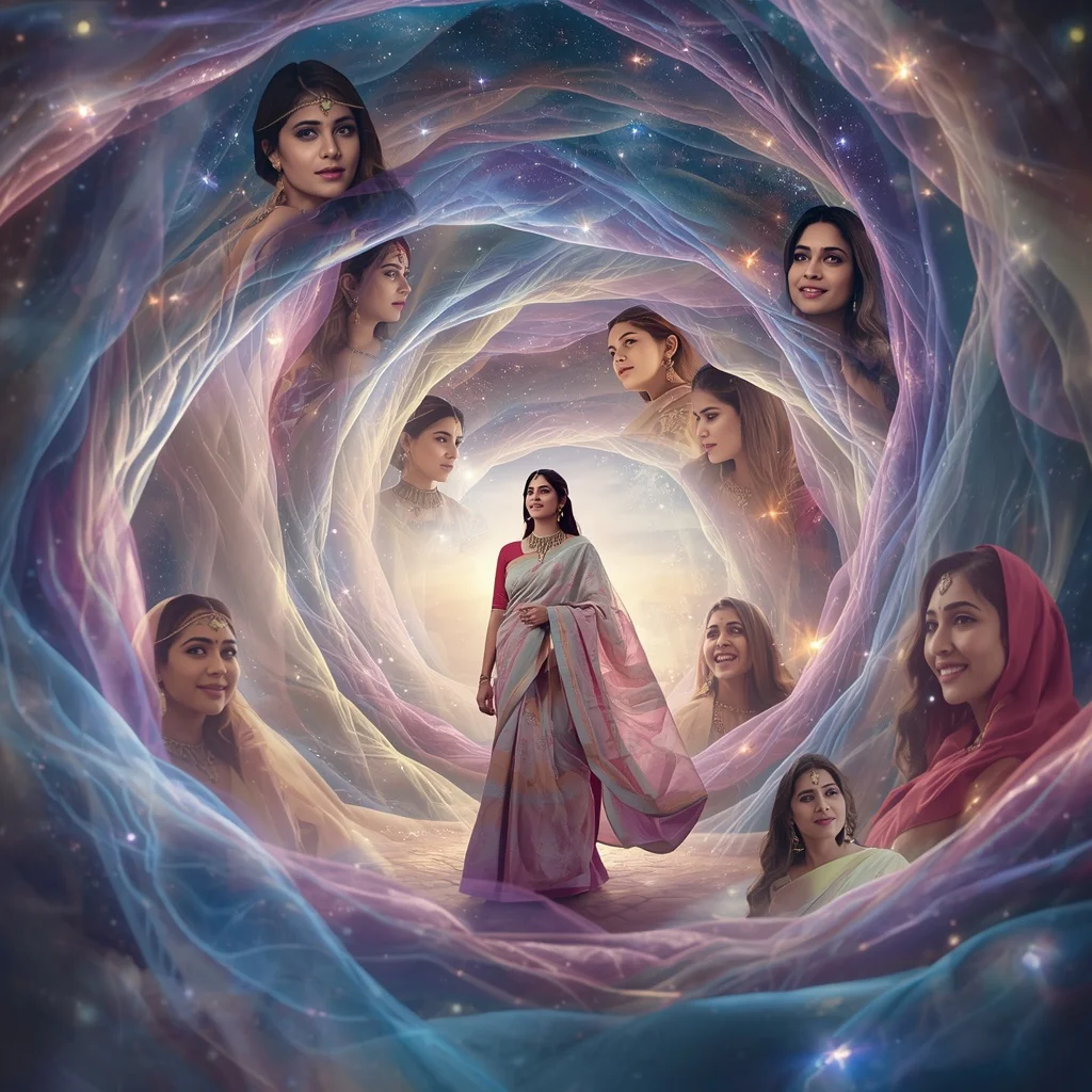 Festive Pastel Saree Silk Aurora Galaxy Vortex Collage Cinematic | Prompt Ai