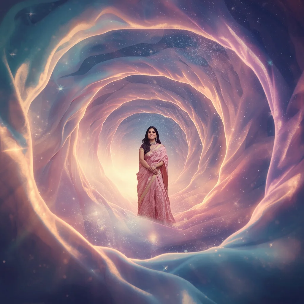 Festive Pastel Saree Silk Celestial Galaxy Whirlpool Collage Cinematic | Ai Gemini Photo Prompt