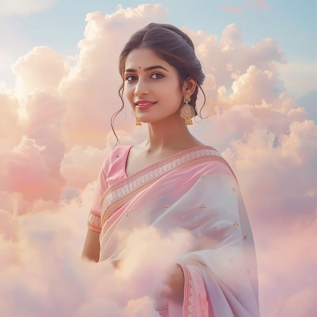 Festive Pastel Saree Soft Glow Dream Floating Clouds Collage Dream Cinematic | Saree Girl Ai Prompt