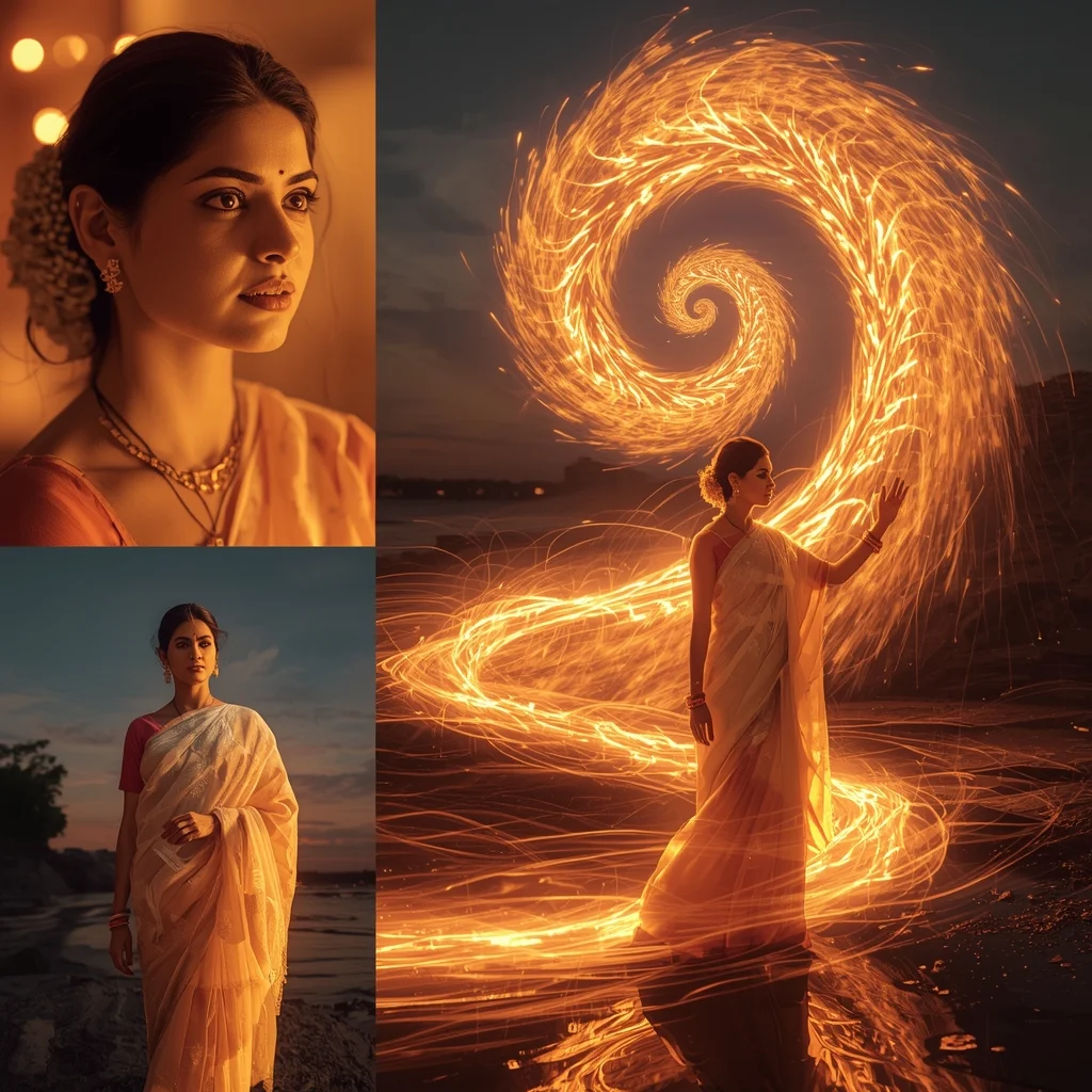 Festive Pastel Saree Solar Plasma River Spiral Collage | Energy Flow Prompt | Saree Profile Pic Ai Prompt