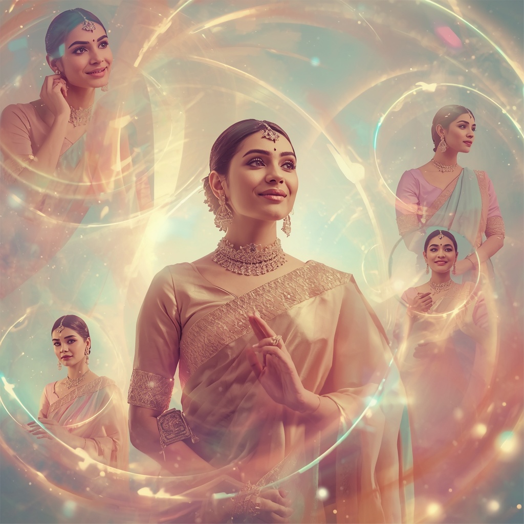 Festive Pastel Saree Stellar Bloom Arc Symphony Collage Cinematic | Ai Prompt For Reels