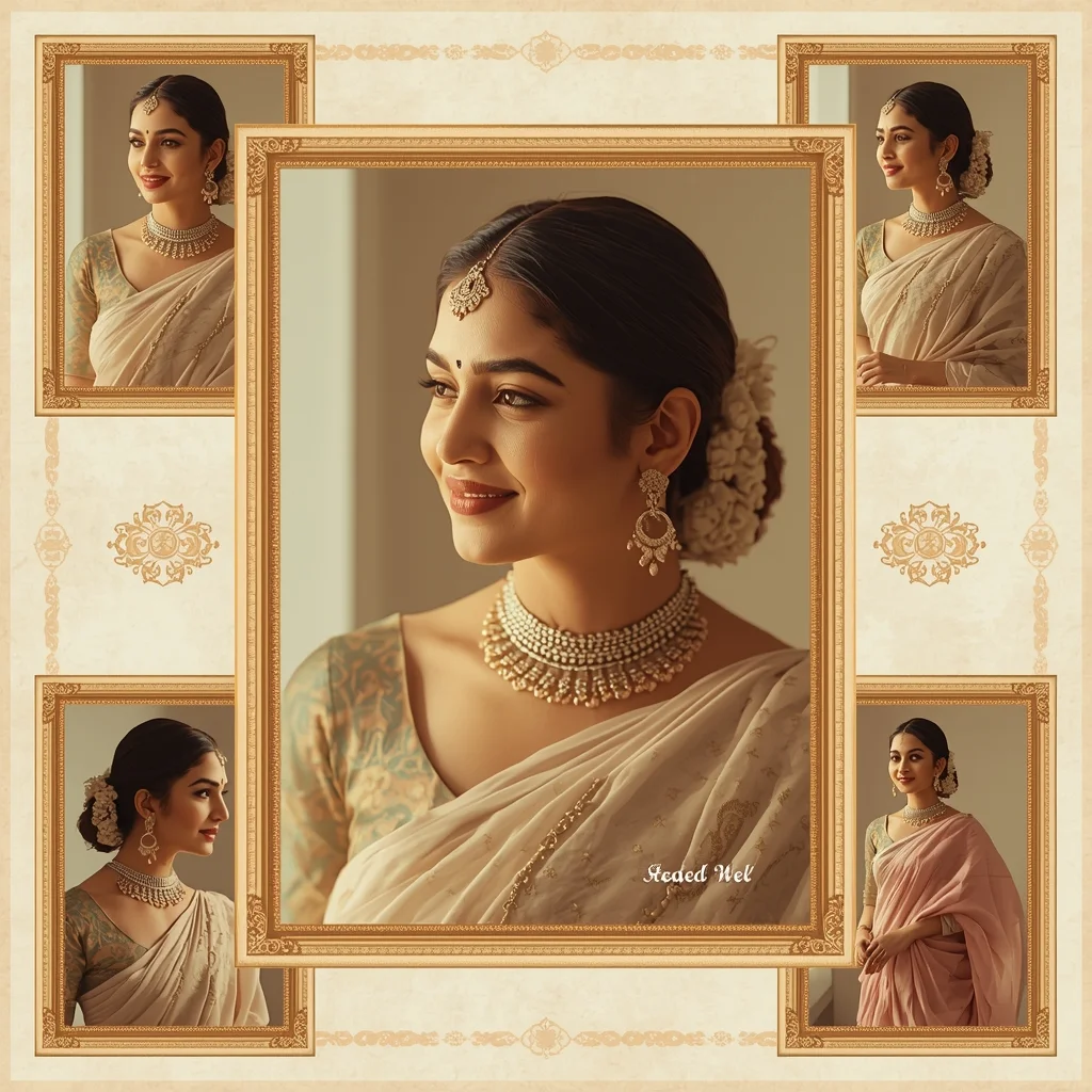 Festive Pastel Saree Vintage Frame Collage | Indian Girl Classic Border Aesthetic Soft Cinematic Viral Prompt | Gemini Saree Prompt For Instagram