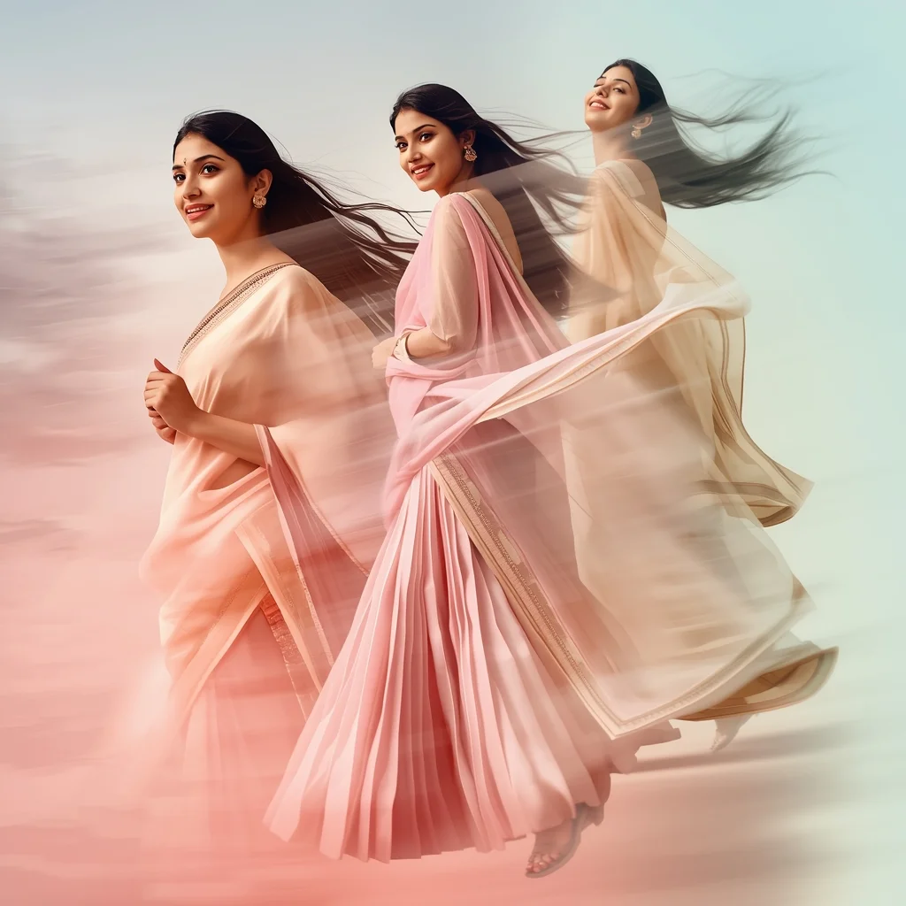 Festive Pastel Saree Wind Freeze Motion Collage | Indian Girl Flowing Fabric Aesthetic Cinematic Viral Prompt | Saree Woman Ai Prompt