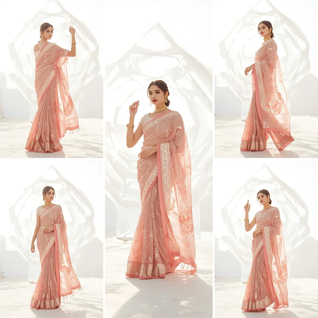 Festive Rose Quartz Saree Spinning Diamond Carousel Architecture | Prompt Seen Trending Girl