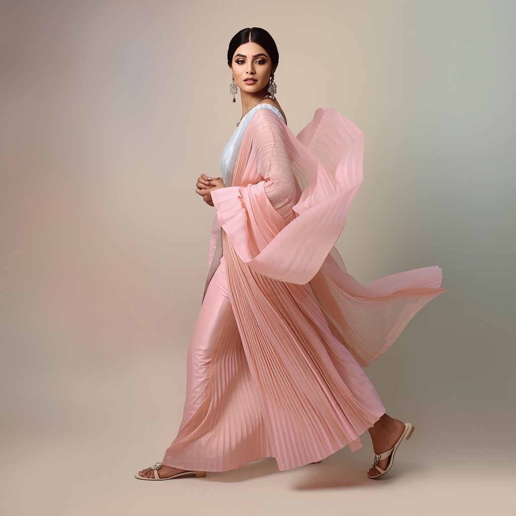 Festive Saree Girl Diagonal Step Turn Dupatta Sweep Pose | Motivation Ai Prompt