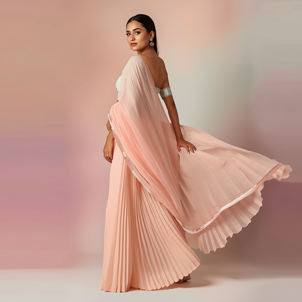 Festive Saree Girl Soft Pivot Back Turn Flow Pose | Saree Prompt Generator