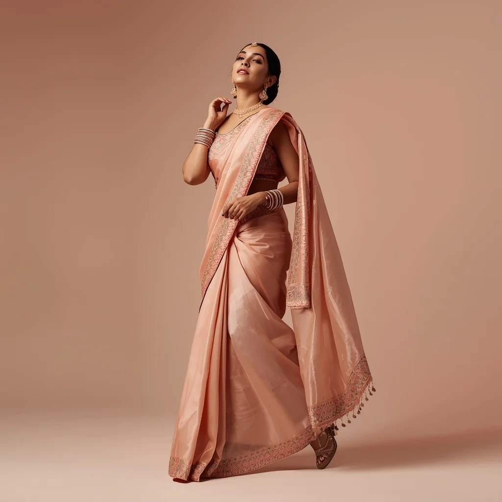 Festive Saree Girl Step Pause Chin Lift Elegant Pose | Gemini Prompt