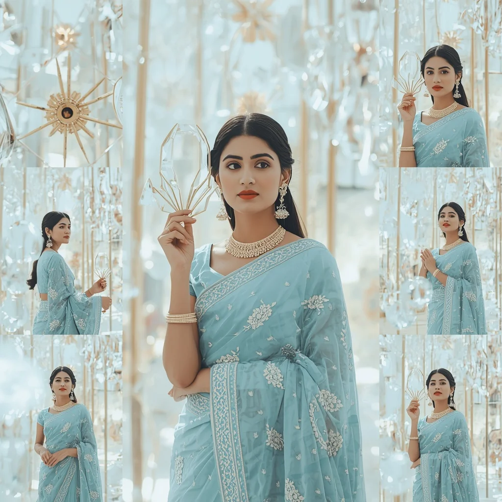 Festive Sea Azure Saree Spinning Diamond Carousel Architecture Bloom | Hd Image Prompt