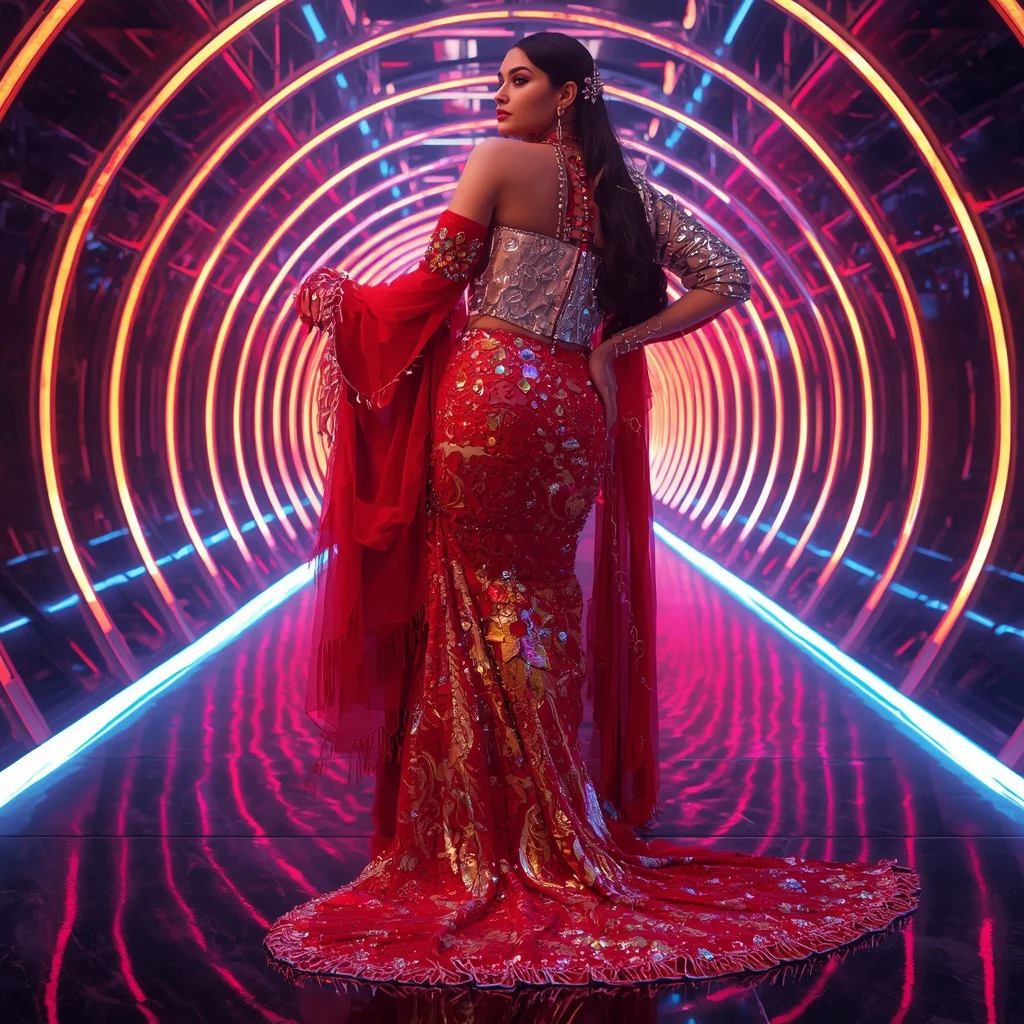 Fire Lotus Galaxy Saree with Quantum Neon Reflection Observatory | Youtube Thumbnail Ai Prompt